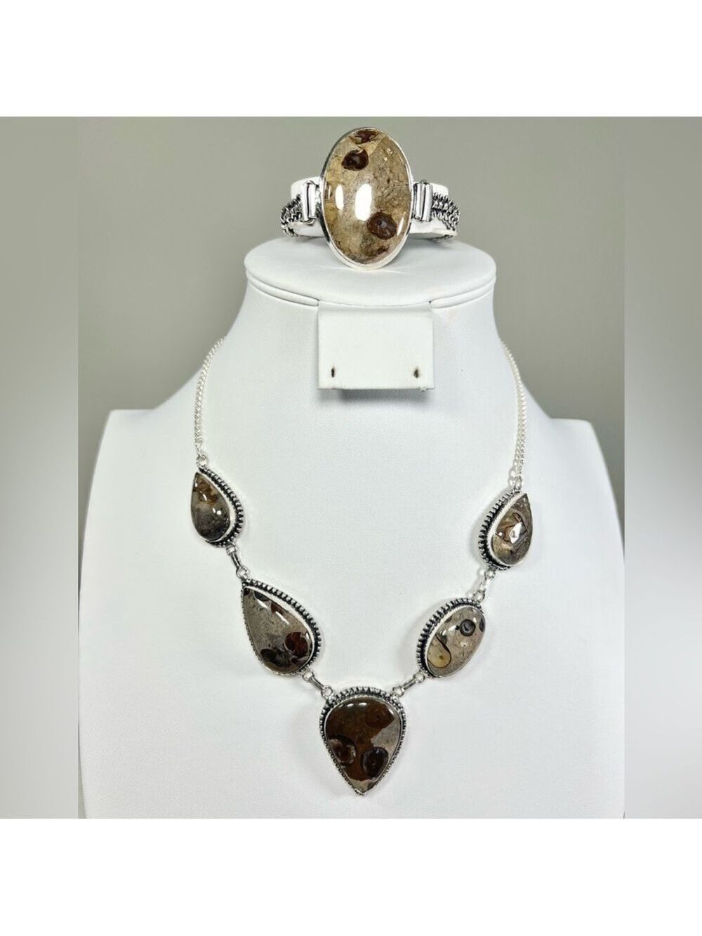 Coffe Bean Jasper 925 Gemstone Necklace & Bracelet - Picture 1 of 8
